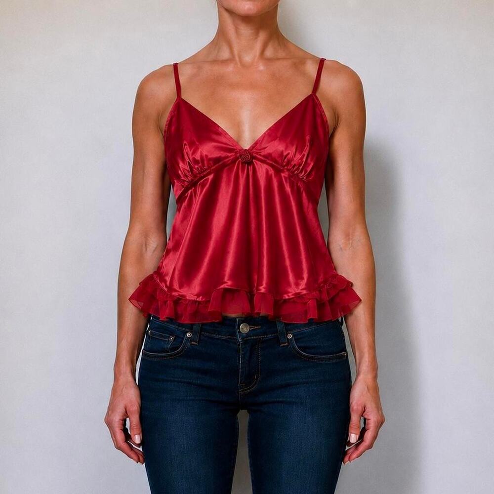 RARE Vintage Y2K 100% Silk Victoria's Secret Cherry Red Babydoll Cami Size XS